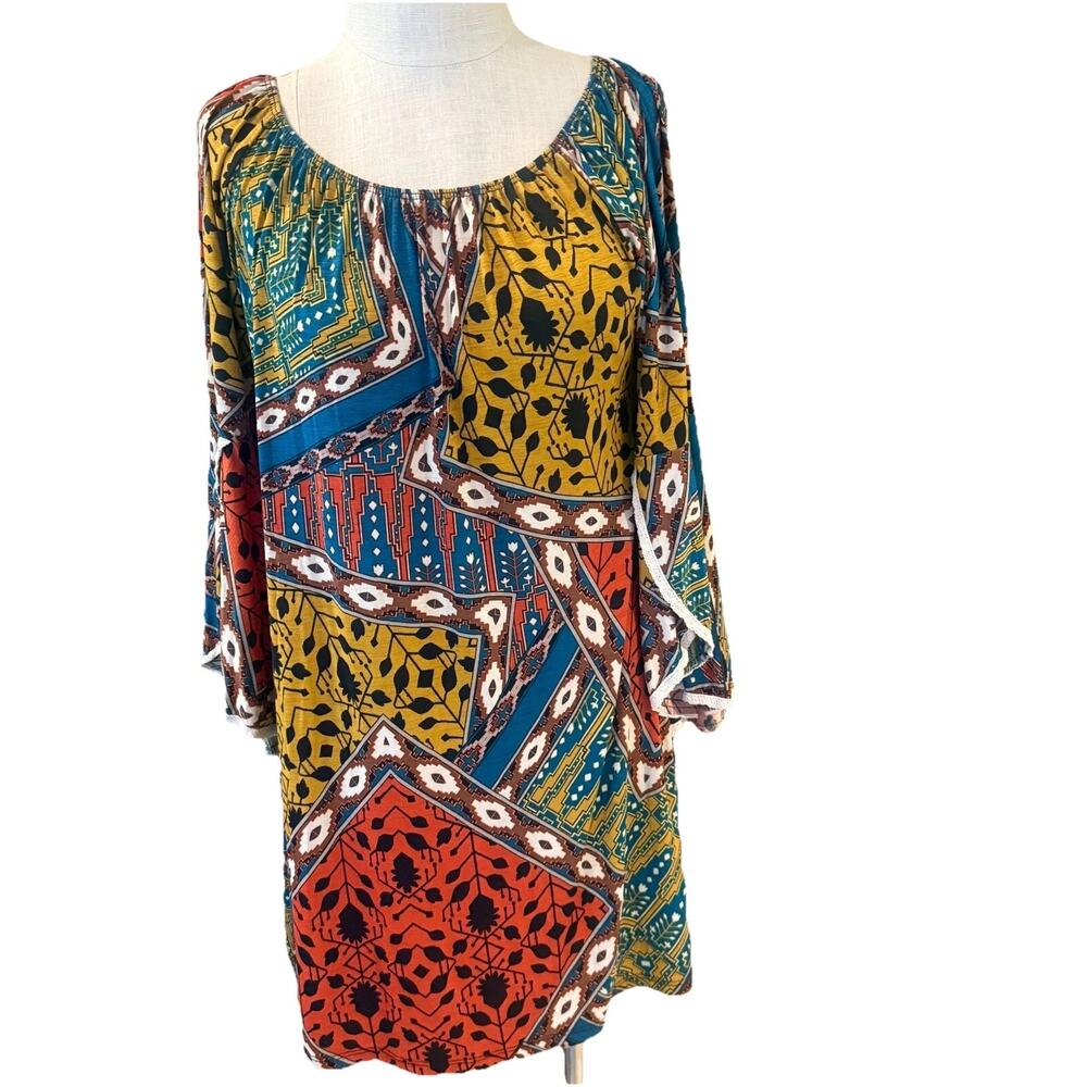 Lonesome Blouse Tunic Dress Womens Medium Multicolor Floral Off the Shoulder